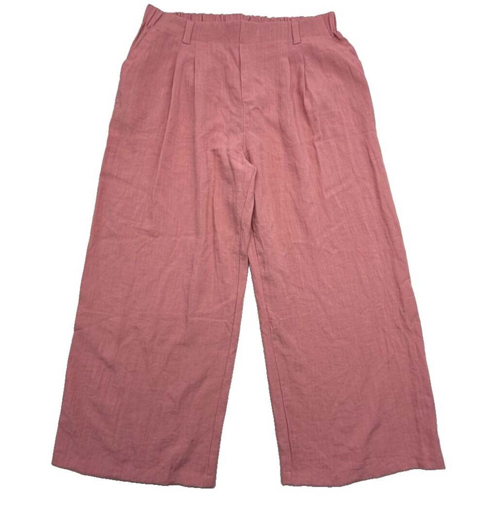 Halara Womens Pants Pink Wide Leg Pull On Pleated Pockets 1X Rayon High Rise